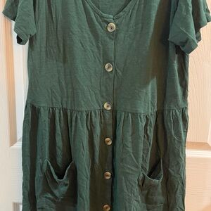 dip Forest Green Button-Down Midi Dress